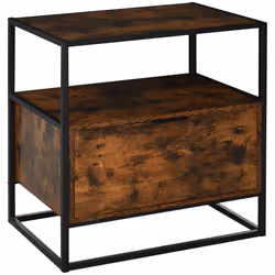 HOMCOM Industrial-Style Side Table w/ Drawer Open Shelf Steel Frame Base Retro - Additional view 8