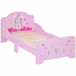 HOMCOM Kids Bed Princess Castle Theme w/ Side Rails Slats Home 3-6 Yrs Pink