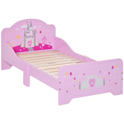 HOMCOM Kids Bed Princess Castle Theme w/ Side Rails Slats Home 3-6 Yrs Pink