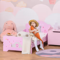 HOMCOM Kids Bed Princess Castle Theme w/ Side Rails Slats Home 3-6 Yrs Pink