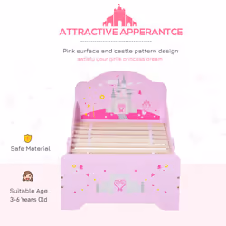 HOMCOM Kids Bed Princess Castle Theme w/ Side Rails Slats Home 3-6 Yrs Pink