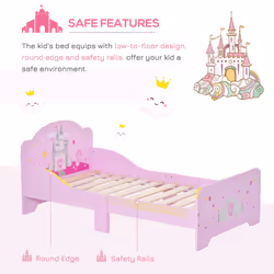 HOMCOM Kids Bed Princess Castle Theme w/ Side Rails Slats Home 3-6 Yrs Pink - Additional view 4