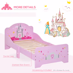 HOMCOM Kids Bed Princess Castle Theme w/ Side Rails Slats Home 3-6 Yrs Pink - Additional view 5