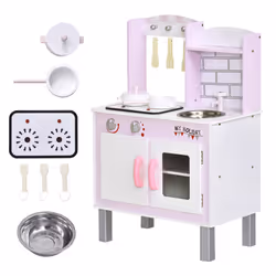 HOMCOM Kids Kitchen Play Set Sounds Utensils Pans Storage Child Role Play 3 Yrs+