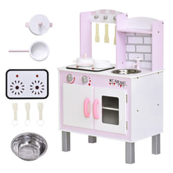 HOMCOM Kids Kitchen Play Set Sounds Utensils Pans Storage Child Role Play 3 Yrs+