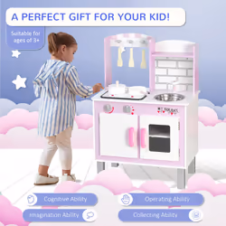 HOMCOM Kids Kitchen Play Set Sounds Utensils Pans Storage Child Role Play 3 Yrs+