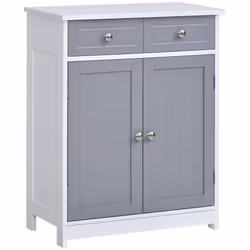 kleankin Bathroom Floor Storage Cabinet with Drawers Door, Grey White