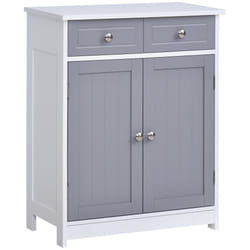 kleankin Bathroom Floor Storage Cabinet with Drawers Door, Grey White