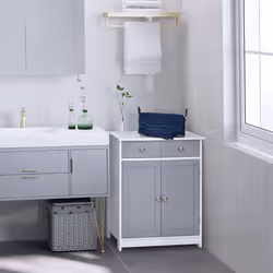 kleankin Bathroom Floor Storage Cabinet with Drawers Door, Grey White