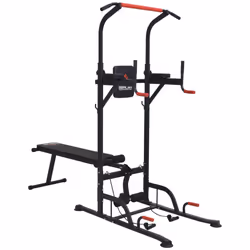 HOMCOM Multifunction Home Workout Station Tower Steel Frame w/ Bench Bars Ropes