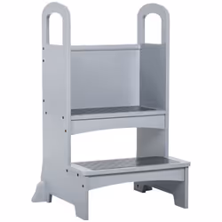 HOMCOM Kids Wooden 2-Step Stool Mini Ladder Assistance Unit Non-Slip Panels Grey - Additional view 8