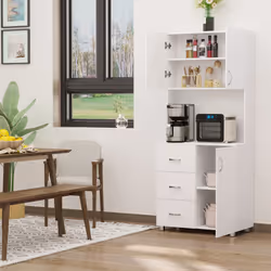 HOMCOM Kitchen Storage Cabinet Wooden Cupboard Organiser, White