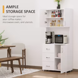 HOMCOM Kitchen Storage Cabinet Wooden Cupboard Organiser, White
