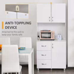 HOMCOM Kitchen Storage Cabinet Wooden Cupboard Organiser, White - Additional view 5