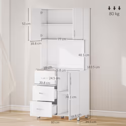 HOMCOM Kitchen Storage Cabinet Wooden Cupboard Organiser, White - Additional view 8