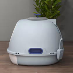 PawHut Futuristic Capsule-Shaped Cat Litter Box w/ 2 Doors Scoop Drawer Blue