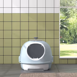 PawHut Futuristic Capsule-Shaped Cat Litter Box w/ 2 Doors Scoop Drawer Blue - Additional view 4