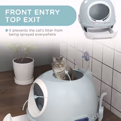 PawHut Futuristic Capsule-Shaped Cat Litter Box w/ 2 Doors Scoop Drawer Blue - Additional view 5