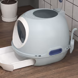 PawHut Futuristic Capsule-Shaped Cat Litter Box w/ 2 Doors Scoop Drawer Blue - Additional view 6