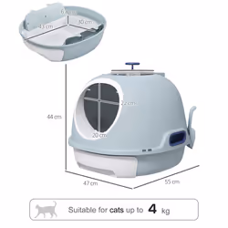 PawHut Futuristic Capsule-Shaped Cat Litter Box w/ 2 Doors Scoop Drawer Blue - Additional view 7
