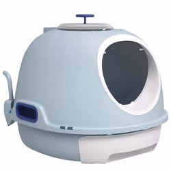 PawHut Futuristic Capsule-Shaped Cat Litter Box w/ 2 Doors Scoop Drawer Blue - Additional view 8