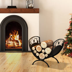 Outsunny Iron Folding Arced Firewood Log Holder Leaf Scroll Panel Indoor Outdoor