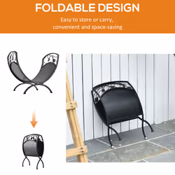 Outsunny Iron Folding Arced Firewood Log Holder Leaf Scroll Panel Indoor Outdoor