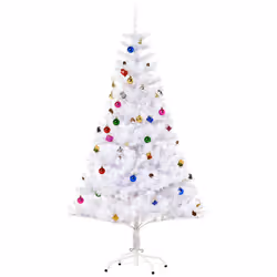 HOMCOM 5ft Snow Artificial Christmas Tree w/ Metal Stand Decorations Home White