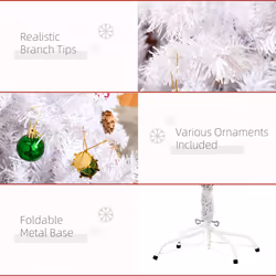 HOMCOM 5ft Snow Artificial Christmas Tree w/ Metal Stand Decorations Home White - Additional view 4