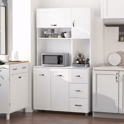 HOMCOM Freestanding Kitchen Cupboard Storage Unit Drawers Handles Shelf