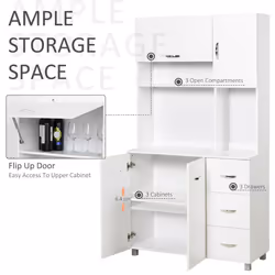 HOMCOM Freestanding Kitchen Cupboard Storage Unit  Drawers Handles Shelf