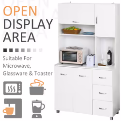 HOMCOM Freestanding Kitchen Cupboard Storage Unit  Drawers Handles Shelf
