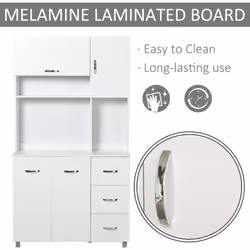 HOMCOM Freestanding Kitchen Cupboard Storage Unit  Drawers Handles Shelf - Additional view 4