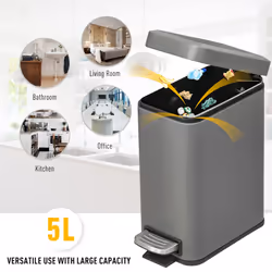 HOMCOM 5L Steel Waste Trash Can Pedal Rubbish Garbage Storage Bucket Grey