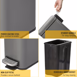 HOMCOM 5L Steel Waste Trash Can Pedal Rubbish Garbage Storage Bucket Grey - Additional view 5