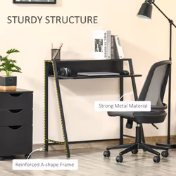 HOMCOM 2-Tier Storage Computer Workstation with Shelf, Metal Frame Black