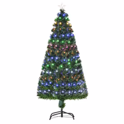 HOMCOM 5FT Pre-Lit Artificial Christmas Tree w/170 Lights Star Topper Metal Base