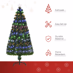 HOMCOM 5FT Pre-Lit Artificial Christmas Tree w/170 Lights Star Topper Metal Base