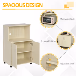 HOMCOM Kitchen Storage Unit Microwave Cart Trolley w/ Cabinet Wheels Shelf Oak