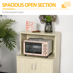 HOMCOM Kitchen Storage Unit Microwave Cart Trolley w/ Cabinet Wheels Shelf Oak