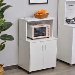 HOMCOM Kitchen Storage Unit Microwave Cart Trolley w/ Cabinet Wheels Shelf White