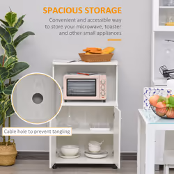 HOMCOM Kitchen Storage Unit Microwave Cart Trolley w/ Cabinet Wheels Shelf White