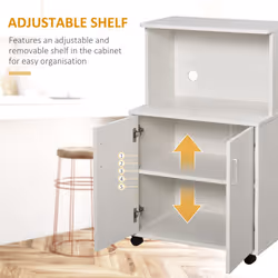 HOMCOM Kitchen Storage Unit Microwave Cart Trolley w/ Cabinet Wheels Shelf White