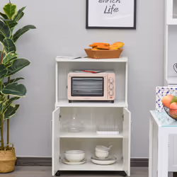 HOMCOM Kitchen Storage Unit Microwave Cart Trolley w/ Cabinet Wheels Shelf White - Additional view 6