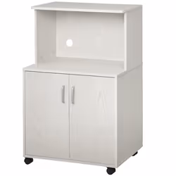 HOMCOM Kitchen Storage Unit Microwave Cart Trolley w/ Cabinet Wheels Shelf White - Additional view 8