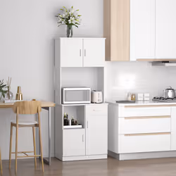 HOMCOM Kitchen Cupboard with Hutch Pantry Storage Cabinet Hutch Microwave Shelf