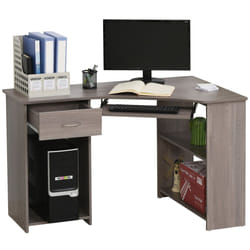 HOMCOM L-Shaped Corner Computer Desk w/ 2 Shelves Worktop Keyboard Tray Grey