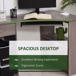 HOMCOM L-Shaped Corner Computer Desk w/ 2 Shelves Worktop Keyboard Tray Grey