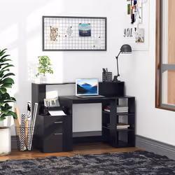 HOMCOM Multi-Storage & Workstation Desk Table Storage Shelves Home Office Black - Additional view 4