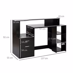 HOMCOM Multi-Storage & Workstation Desk Table Storage Shelves Home Office Black - Additional view 7